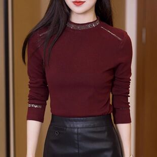 安可拉红打底衫女秋冬双面德绒半高领内搭加厚保暖洋气百搭款上衣