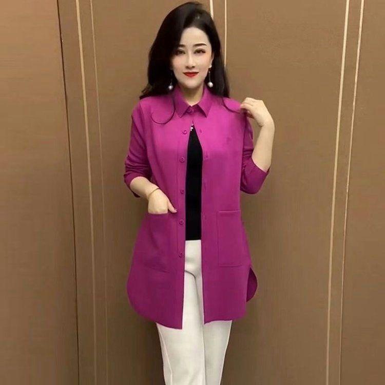 高端纯色空气棉风衣春季新款宽松显瘦中年妈妈中长款衬衣大码外套