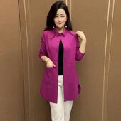 衬衣大码 宽松显瘦中年妈妈中长款 外套 新款 高端纯色空气棉风衣春季