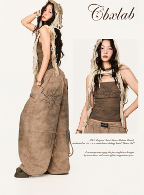 CBXLAB街舞潮牌复古游牧风辣妹套装性感抽绳抹胸复古重工休闲裤潮