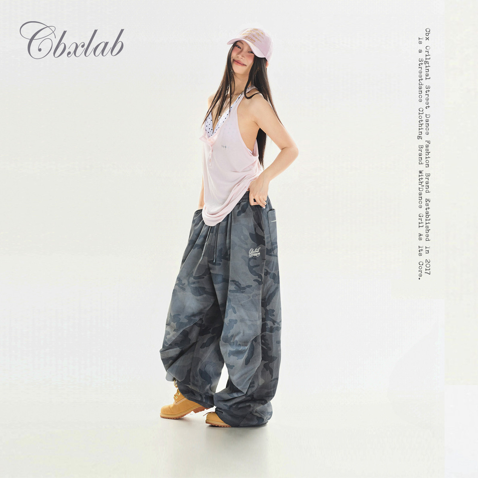 CBXLAB街舞潮牌赛博迷雾解构伞兵裤街头迷彩辣妹宽松做旧嘻哈长裤