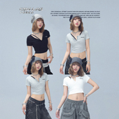 CBXLAB街舞潮牌性感修身 爵士V领上衣柔软针织kpop辣妹跳舞短袖 女