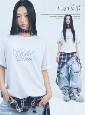 CBXLAB街舞潮牌白色柔软亲肤夏季嘻哈短袖宽松落肩慵懒感街头T恤