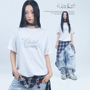 CBXLAB街舞潮牌白色柔软亲肤夏季嘻哈短袖宽松落肩慵懒感街头T恤