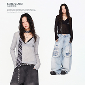 CBXLAB街舞潮牌V领辣妹显瘦软糯短袖 爵士简约跳舞T恤kpop慵懒上衣