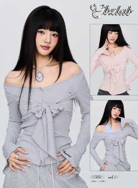 CBXLAB街舞潮牌系带蝴蝶结千禧辣妹喇叭袖上衣性感爵士打底长袖女