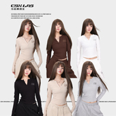 显瘦高弹修身 长袖 爵士kpop工装 袖 女 CBXLAB街舞潮牌 小衫 V领工装