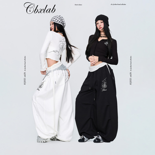 抽褶嘻哈运动裤 长袖 爵士高弹修身 CBXLAB街舞潮牌玫瑰辣妹跳舞套装