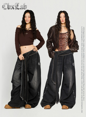 CBXLAB街舞潮牌黑色复古显瘦毛边做牛仔长裤美式小众跳舞休闲裤潮