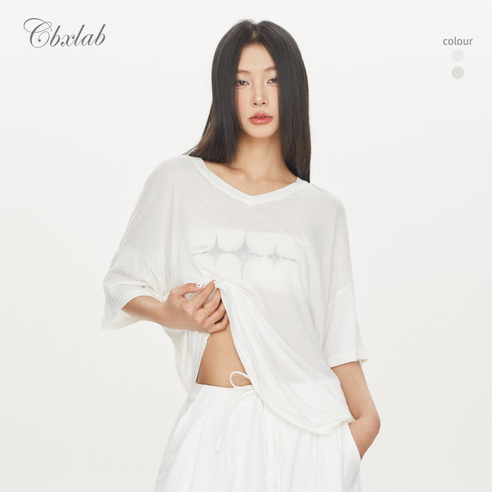 【抒情系列】CBXLAB街舞潮牌撒银月光微透亲肤辣妹罩衫爵士短袖女