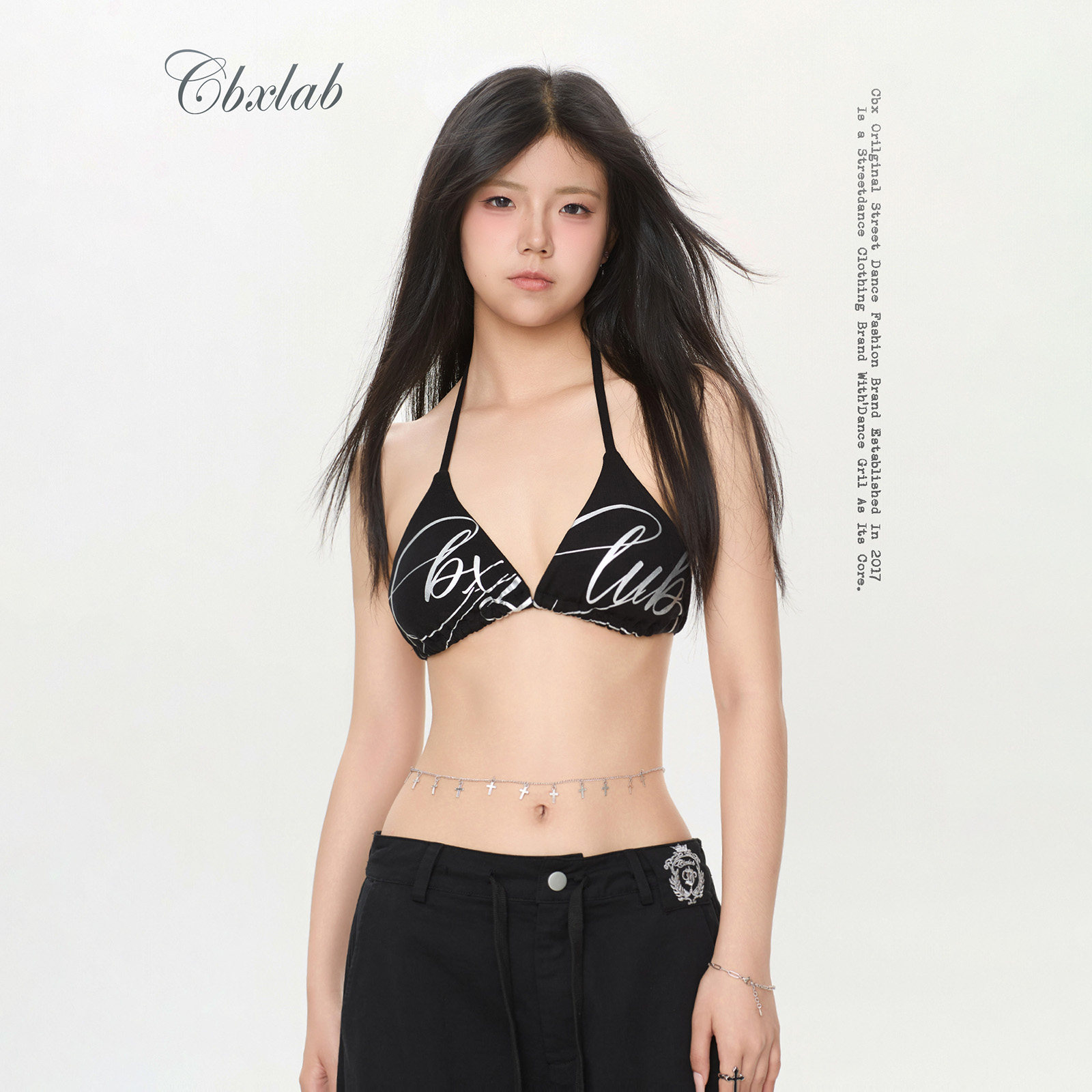 CBXLAB街舞潮牌经典极简手写烫银比基尼欧美性感辣妹kpop挂脖内衣