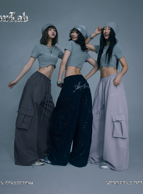 CBXLAB街舞潮牌美式烫钻软糯透气长裤嘻哈街头工装裤爵士运动裤潮