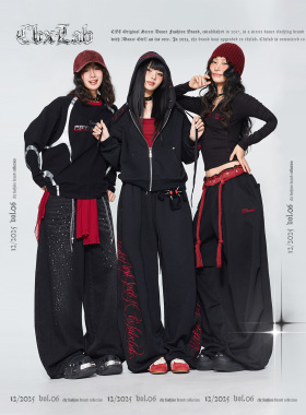 CBXLAB街舞潮牌暗黑哥特嘻哈套装爵士辣妹跳舞长袖秋冬美式运动裤