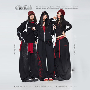 CBXLAB街舞潮牌暗黑哥特嘻哈套装 秋冬美式 运动裤 爵士辣妹跳舞长袖