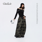 CBXLAB街舞潮牌迷彩针织废土风嘻哈运动裤 复古做旧宽松显瘦休闲裤