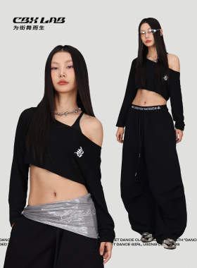 CBXLAB街舞潮牌黑色慵懒夏季高弹长袖女薄款透气爵士上衣嘻哈罩衫