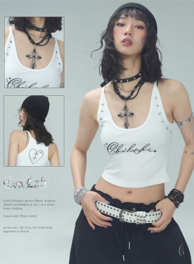CBXLAB街舞潮牌白色铆钉辣妹爵士吊带夏季百搭轻薄跳舞内搭背心潮
