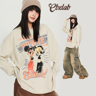 CBXLAB街舞潮牌CC TWINS卡其芭比辣妹做旧长袖卫衣爵士跳舞上衣潮