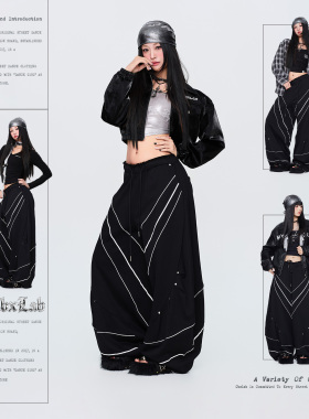 CBXLAB街舞潮牌铆钉嘻哈反光夹线美式运动裤爵士辣妹宽松香蕉长裤