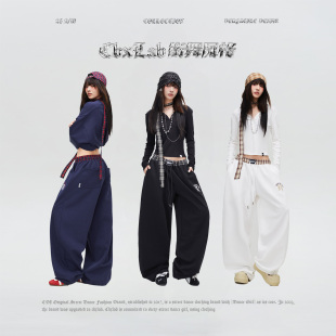 潮 辣妹运动裤 CBXLAB街舞潮牌格子撞色腰头云朵软乎乎嘻哈长裤 美式