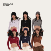 紧身长袖 CBXLAB街舞潮牌海浪爵士舞露脐短款 上衣女显瘦美式 跳舞潮