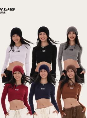 CBXLAB街舞潮牌海浪爵士舞露脐短款上衣女显瘦美式紧身长袖跳舞潮