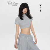CBXLAB街舞潮牌小高领辣妹超短性感小衫 春夏简约跳舞显瘦运动短袖