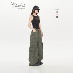 CBXLAB街舞潮牌夏季 裤 高腰阔腿高级慵懒感爵士长裤 女 波点酵洗工装