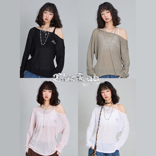 上衣 辣妹系绳显瘦罩衫 CBXLAB街舞潮牌性感斜肩微透肌理感长袖 美式