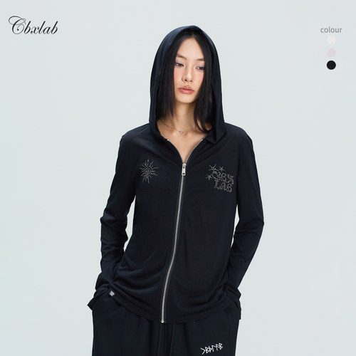 CBXLAB街舞潮牌雪花天丝烫钻早秋爵士长袖kpop辣妹显瘦外套上衣女