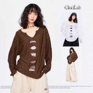 CBXLAB街舞潮牌V领微透宽松慵懒长袖爵士辣妹秋冬嘻哈罩衫上衣潮