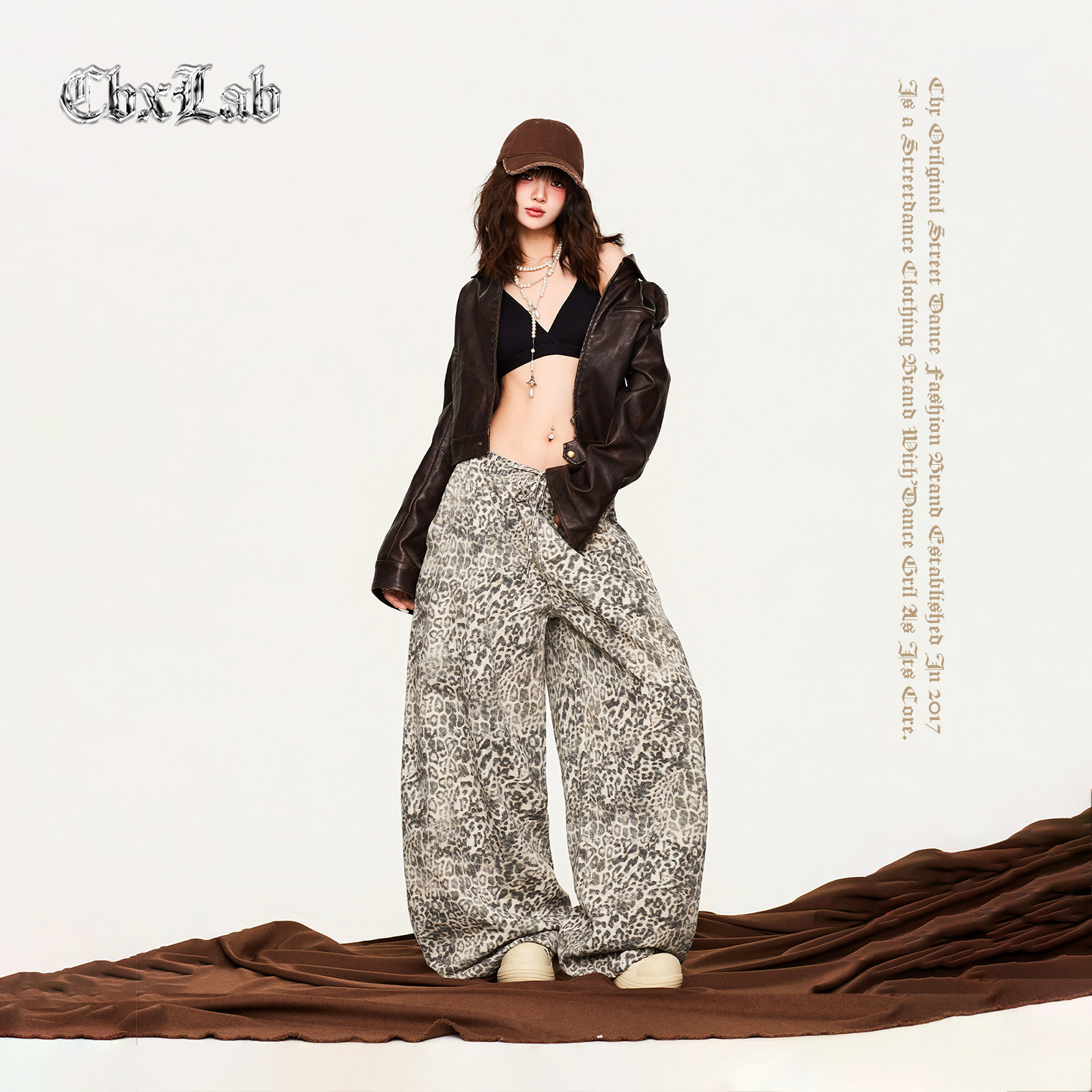 CBXLAB街舞潮牌摩登辣妹美式豹纹长裤嘻哈秋冬甜酷2025新款休闲裤
