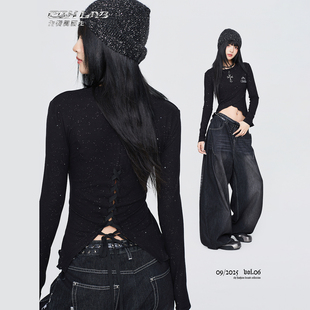 CBXLAB街舞潮牌星河闪光后背绑带性感修身长袖美式辣妹内搭上衣女