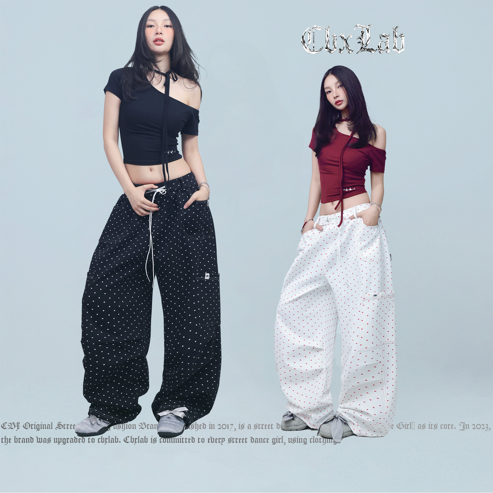 CBXLAB街舞潮牌【心动专区】爱心波点辣妹工装长裤嘻哈复古运动裤