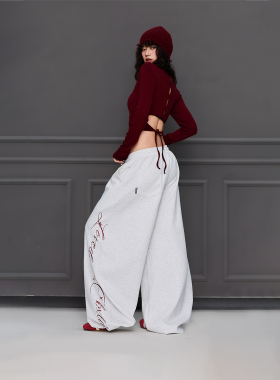 CBXLAB街舞潮牌白灰高级感宽松显瘦运动裤嘻哈跳舞垂坠感休闲长裤