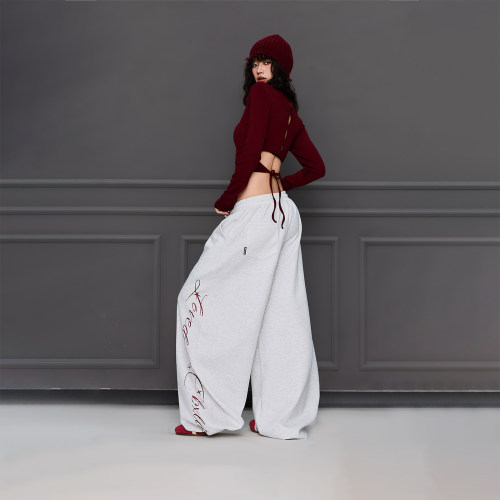 CBXLAB街舞潮牌白灰高级感宽松显瘦运动裤嘻哈跳舞垂坠感休闲长裤