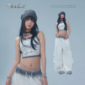 喷染爵士撞色套装 辣妹修身 背心嘻哈口袋工装 CBXLAB街舞潮牌夏季 裤