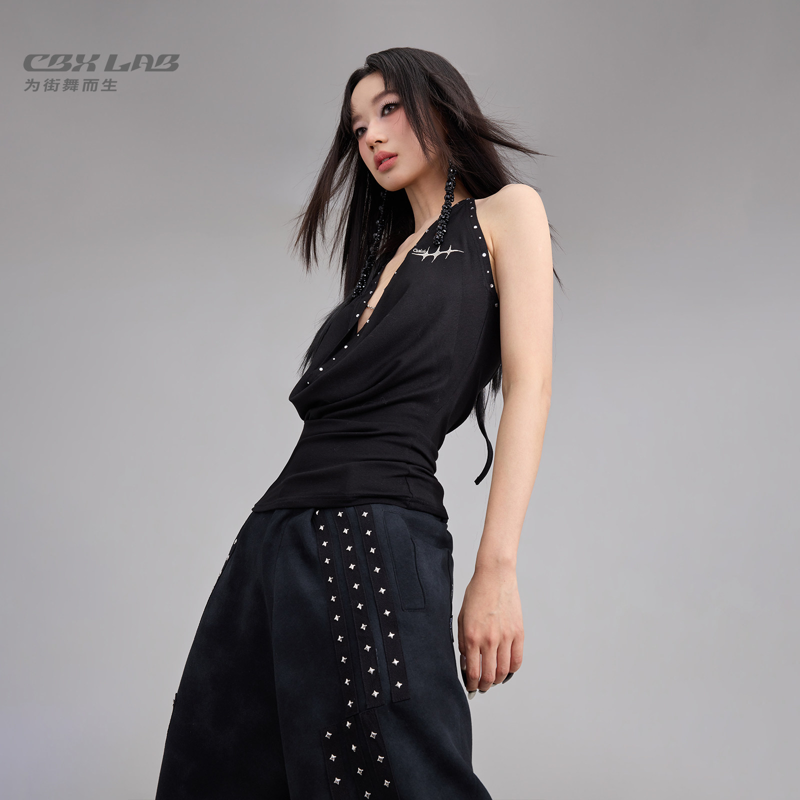 CBXLAB街舞潮牌"星芒烫钻"荡领夏季辣妹吊带背心性感爵士跳舞上衣