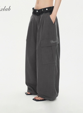 CBXLAB街舞潮牌机能辣妹假两件牛仔拼接工装长裤复古重工休闲裤潮