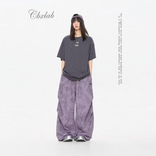 CBXLAB街舞潮牌街头oversize亮闪迷彩宽松长裤酷飒慵懒阔腿伞兵裤