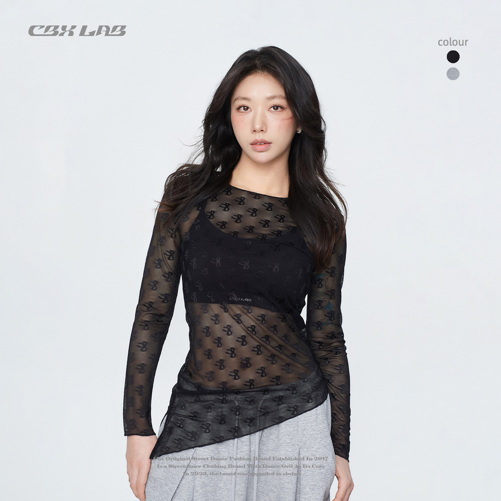 CBXLAB街舞潮牌"古月同款"网纱蕾丝跳舞内搭下摆开叉显瘦辣妹上衣