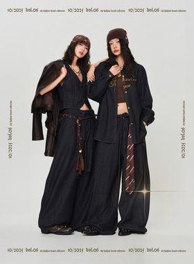 CBXLAB街舞潮牌条纹经典跳舞牛仔套装老钱风美式衬衫复古街头长裤