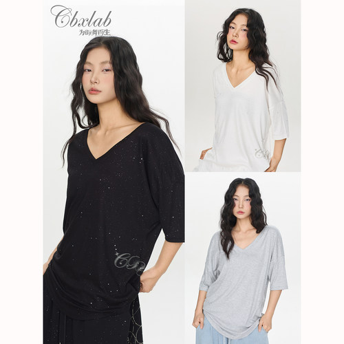 【抒情系列】CBXLAB街舞潮牌宽松辣妹亲肤慵懒短袖印花抒情上衣女