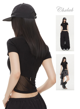 【CBXLAB 3/27晚20点新品买三免一】解构网纱拼接上衣透气短袖