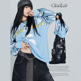 CBXLAB街舞潮牌oversize亮面拼接嘻哈卫衣美式 爵士球服潮 街头长袖