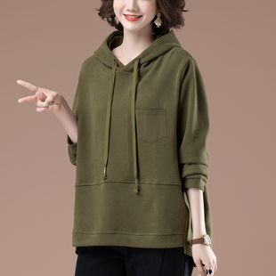 卫衣女春秋新款加肥加大码女装宽松中老年妈妈中长款连帽上衣外套