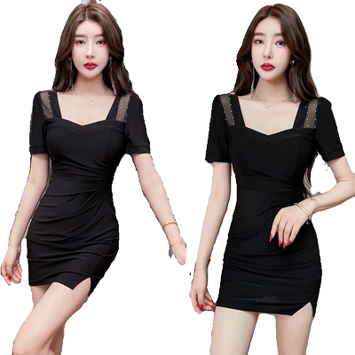 夜场ktv气质性感遮肚低领短裙夏