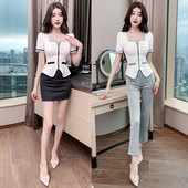 新款 夏季 套装 方领桑拿洗浴中心收腰设计感工装 性感拉链上衣款 裙裤