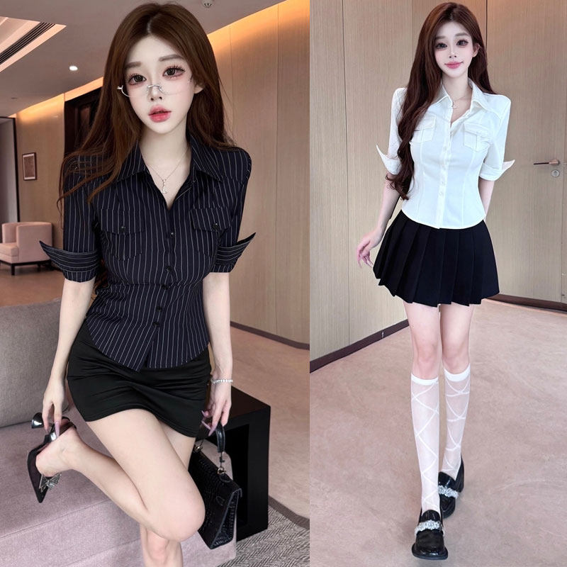 2026酒吧夜场前台工作制服女减龄性感按摩师spa遮肚中式衬衣套装