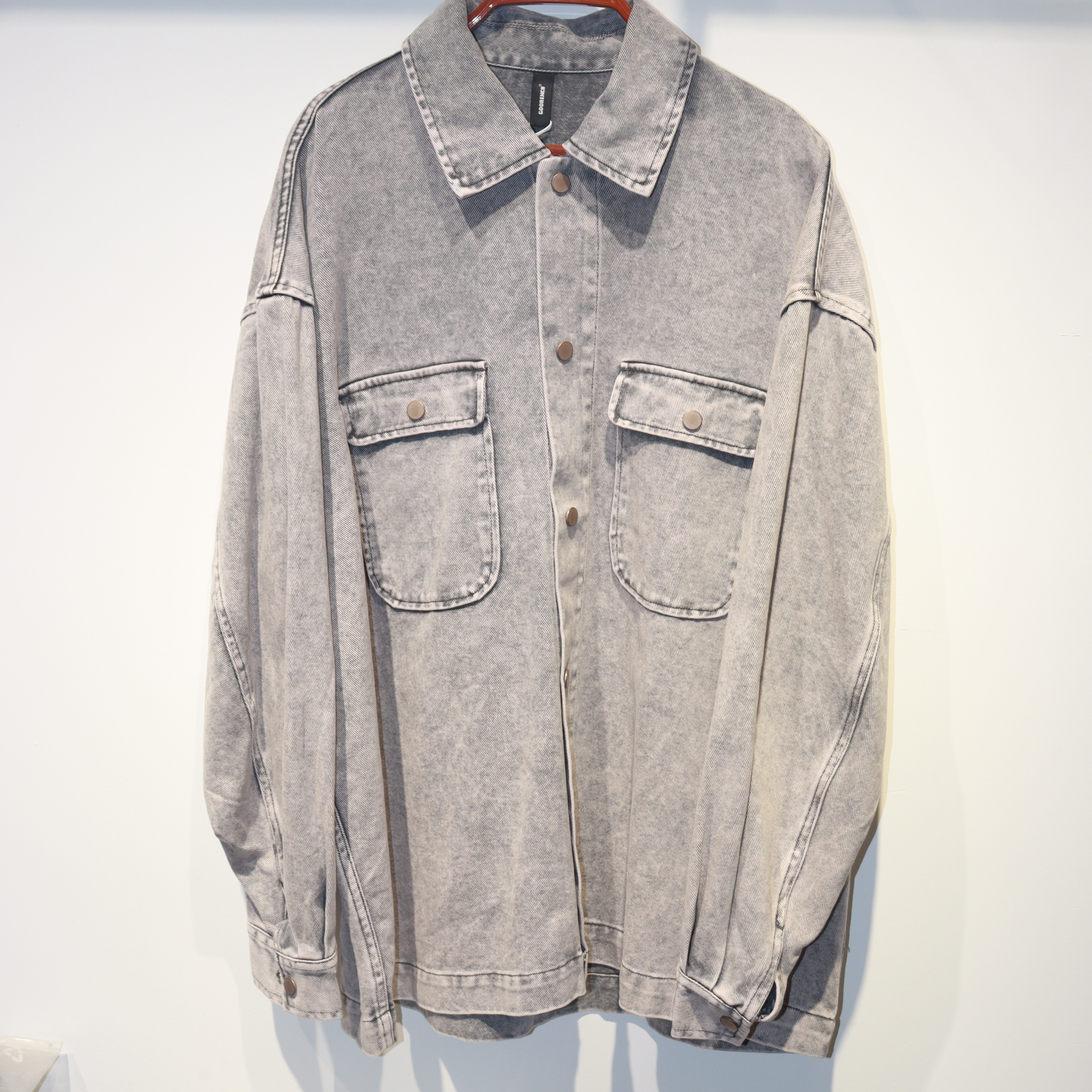 秋季新款男装灰色宽松长袖牛仔外套春秋款休闲百搭上衣旧色设计